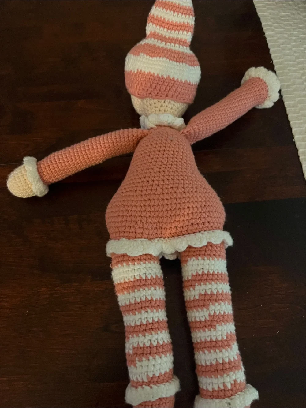 Handmade Crochet Pink and Cream Plush Doll - Kids Toy